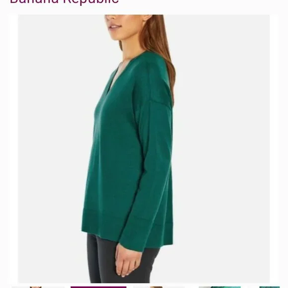 Banana Republic Women's V-Neck Sweater SZ Small 100% Merino Wool Green Preppy - Picture 2 of 14